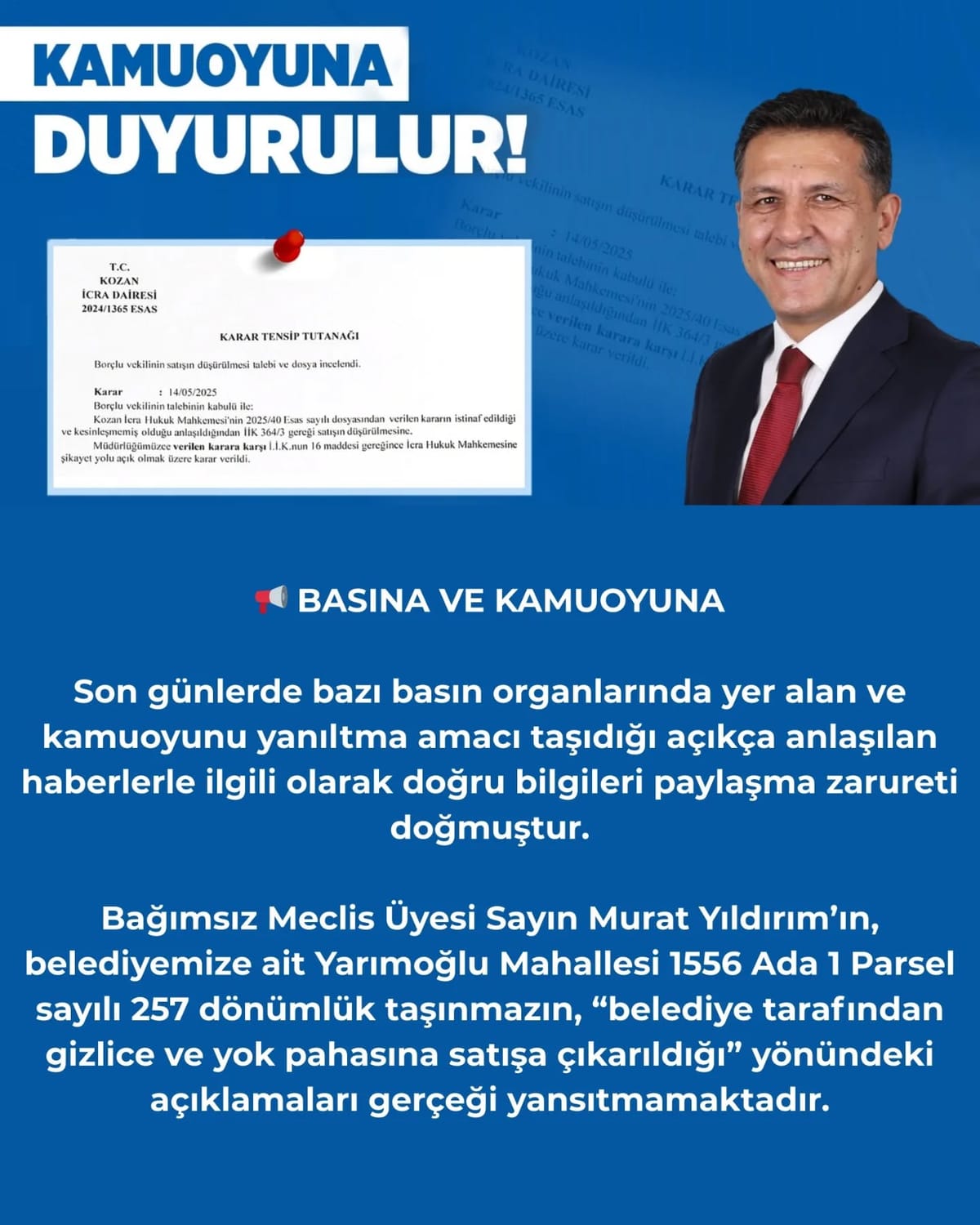 Kozan Belediyesi’nden Satış İddialarına Net Yalanlama