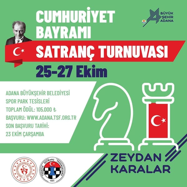 Cumhuriyet Bayramı Satranç Turnuvası Adana’da Başlıyor