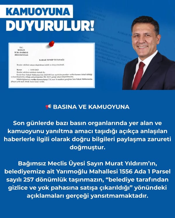 Kozan Belediyesi’nden Satış İddialarına Net Yalanlama